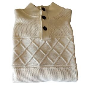 Chaps Sweater Cream Mens Size Large Quarter Button Up Geometric Pattern on Chest